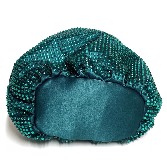 J.Crew Santorini Bag with Crystals Dark Spruce Green Satin Looped Handle NWT - Picture 2 of 9